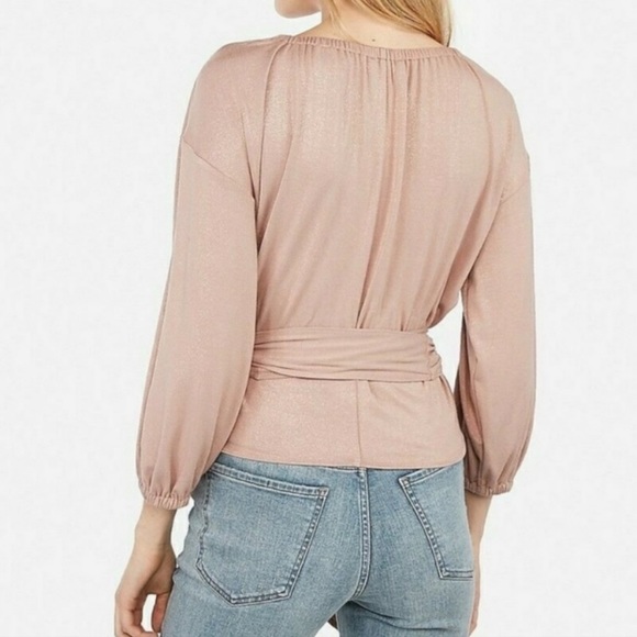 Express x Negin Mirsalehi Pink Tan Metallic Tie Wrap Blouse - Picture 4 of 4